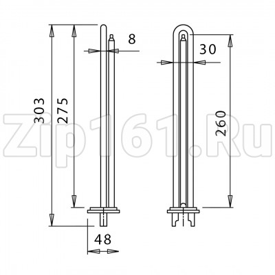ТЭН Unival для водонагревателя (RCF, 1500W, D48, Без анода, L275) прямой Италия